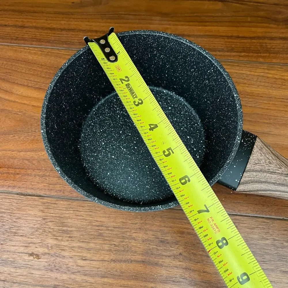 Black Speckled Aluminum Non-Stick 1.5 Quart Saucepan and Lid w/ Bakelite Handle